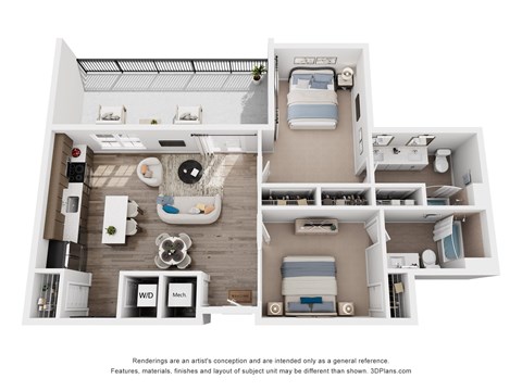 Floor plan for 2 beds, 2 baths, 1012 sqft